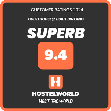 Hostelworld Customer Ratings 2024 — Superb 9.4 — awarded to Guesthouse@ Bukit Bintang